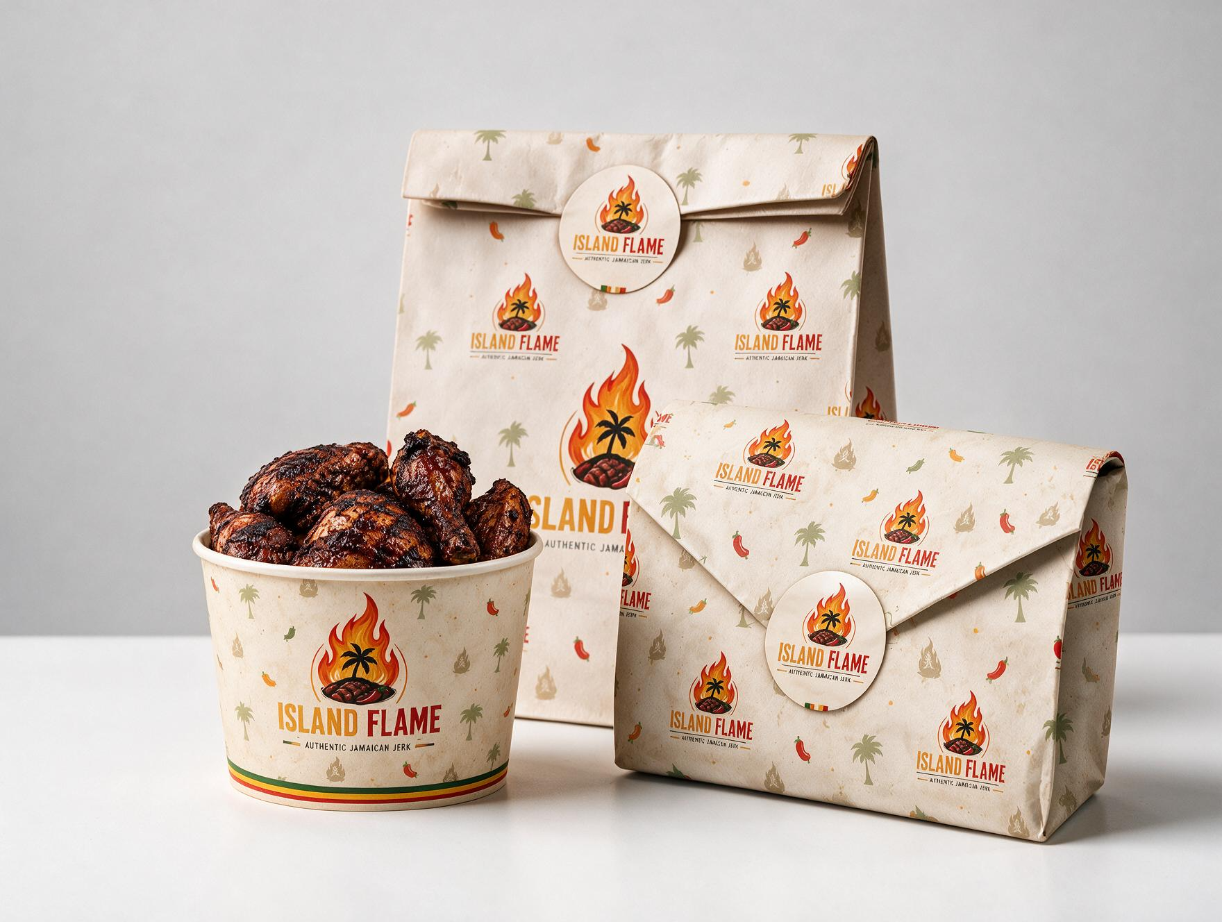 Island Flame food packaging brand system